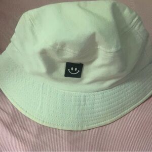White Bucket Hat with Smiley Logo